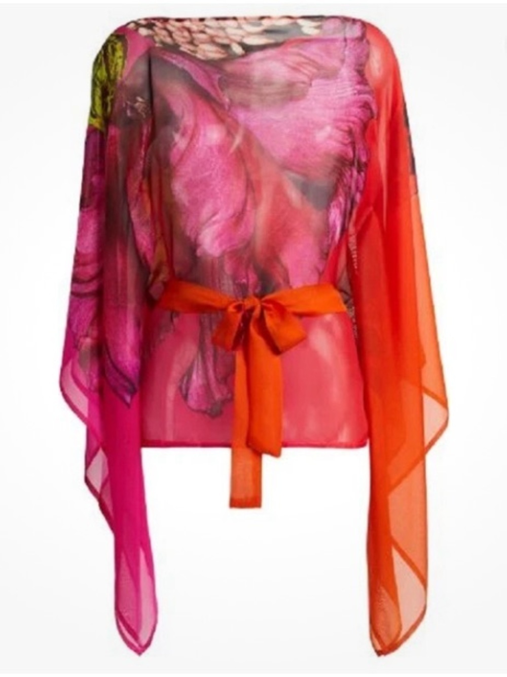 Roberto Cavali Pink & Orange Floral Tie-Waist Kaftan Top size EU 46 - Picture 3 of 4